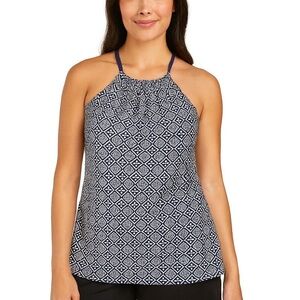 Kona Sol Navy and Cream Geometric Halter Swim Top